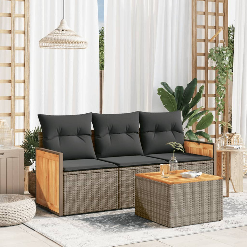 vidaXL 4 Piece Garden Sofa Set with Cushions Grey Poly Rattan