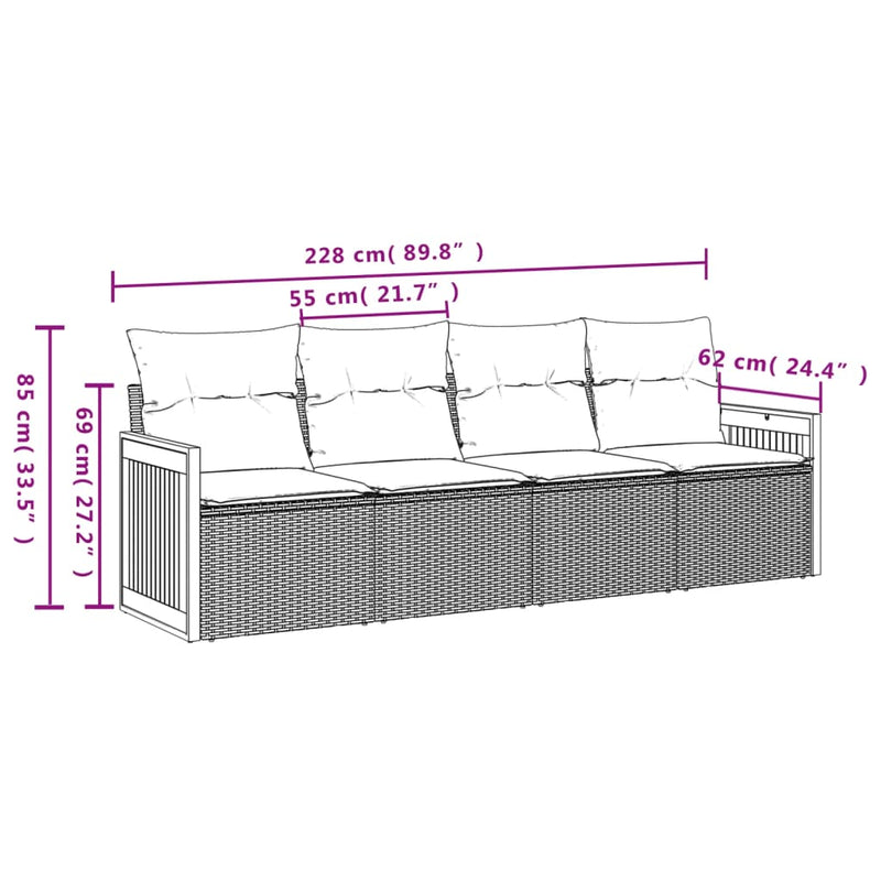 vidaXL 4 Piece Garden Sofa Set with Cushions Grey Poly Rattan