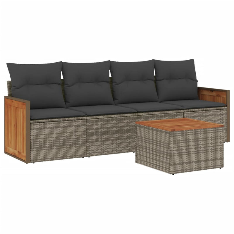 vidaXL 5 Piece Garden Sofa Set with Cushions Grey Poly Rattan