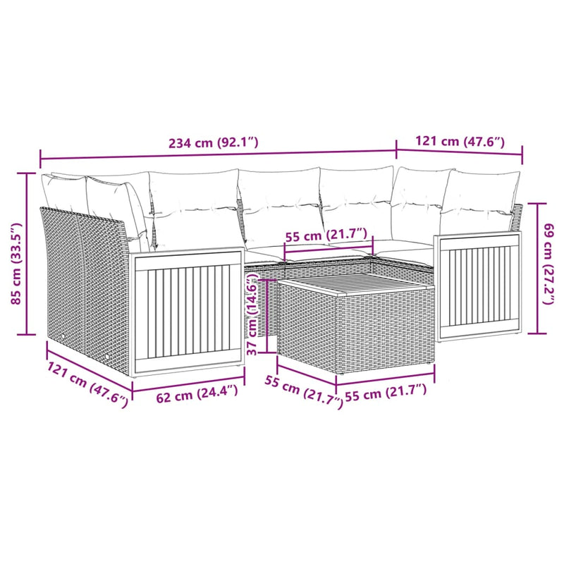 vidaXL 7 Piece Garden Sofa Set with Cushions Grey Poly Rattan