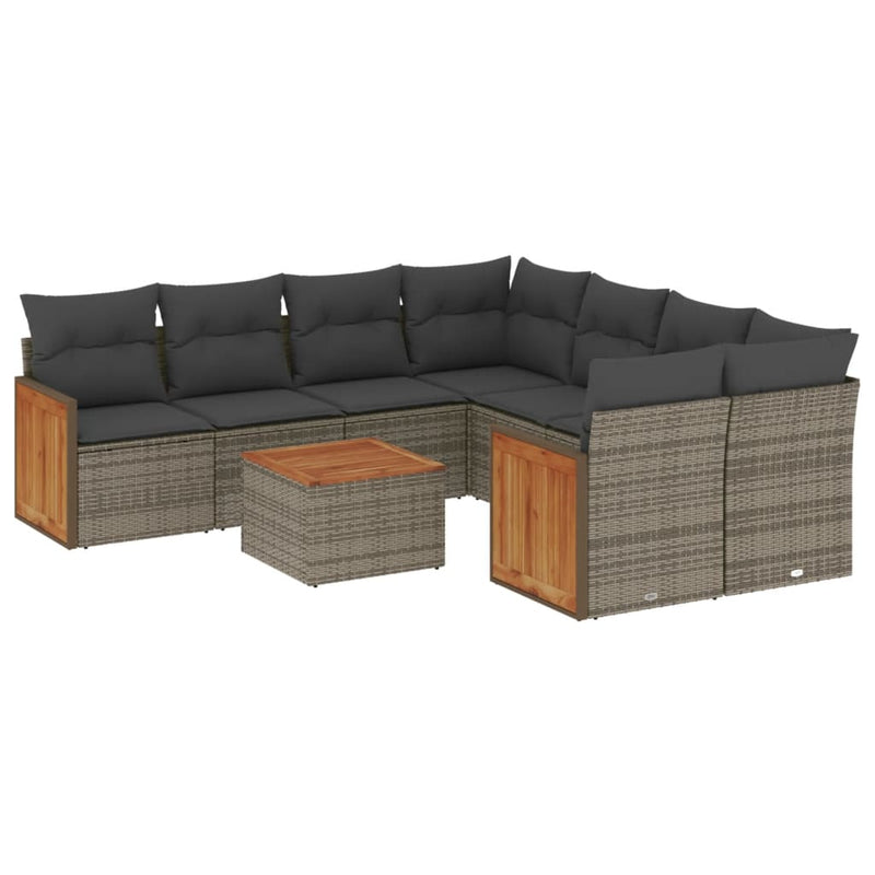 vidaXL 9 Piece Garden Sofa Set with Cushions Grey Poly Rattan