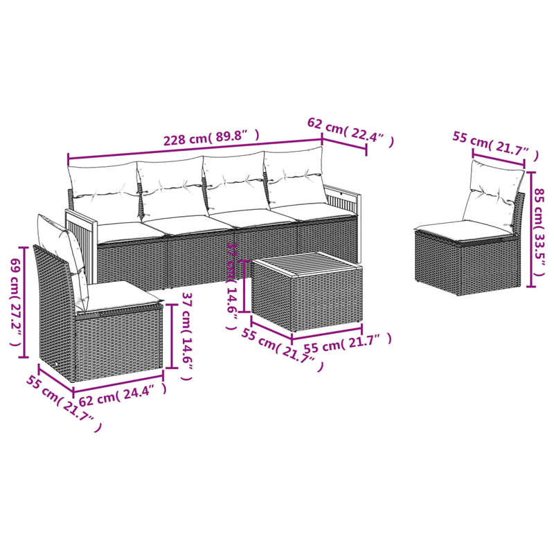 vidaXL 7 Piece Garden Sofa Set with Cushions Grey Poly Rattan