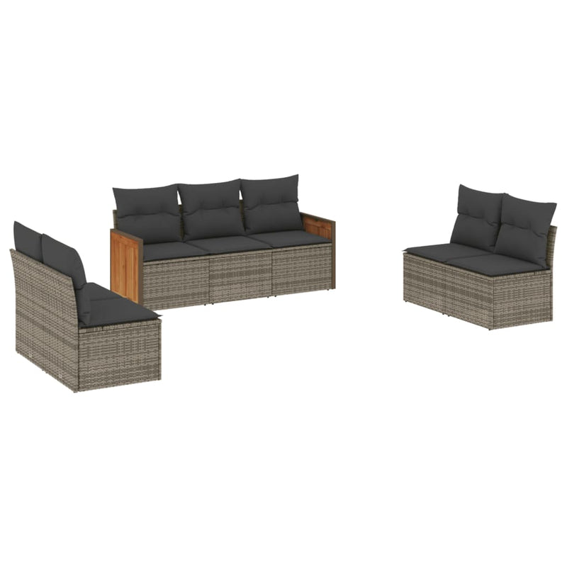 vidaXL 7 Piece Garden Sofa Set with Cushions Grey Poly Rattan