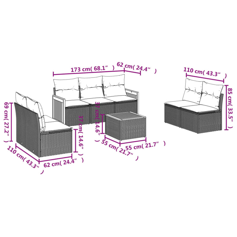 vidaXL 8 Piece Garden Sofa Set with Cushions Grey Poly Rattan