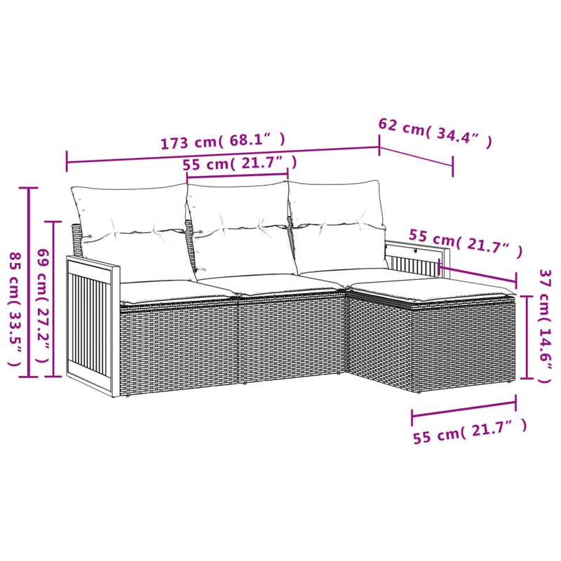 vidaXL 4 Piece Garden Sofa Set with Cushions Grey Poly Rattan