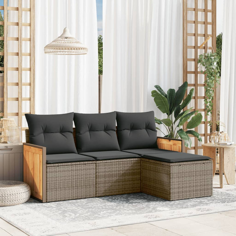 vidaXL 4 Piece Garden Sofa Set with Cushions Grey Poly Rattan