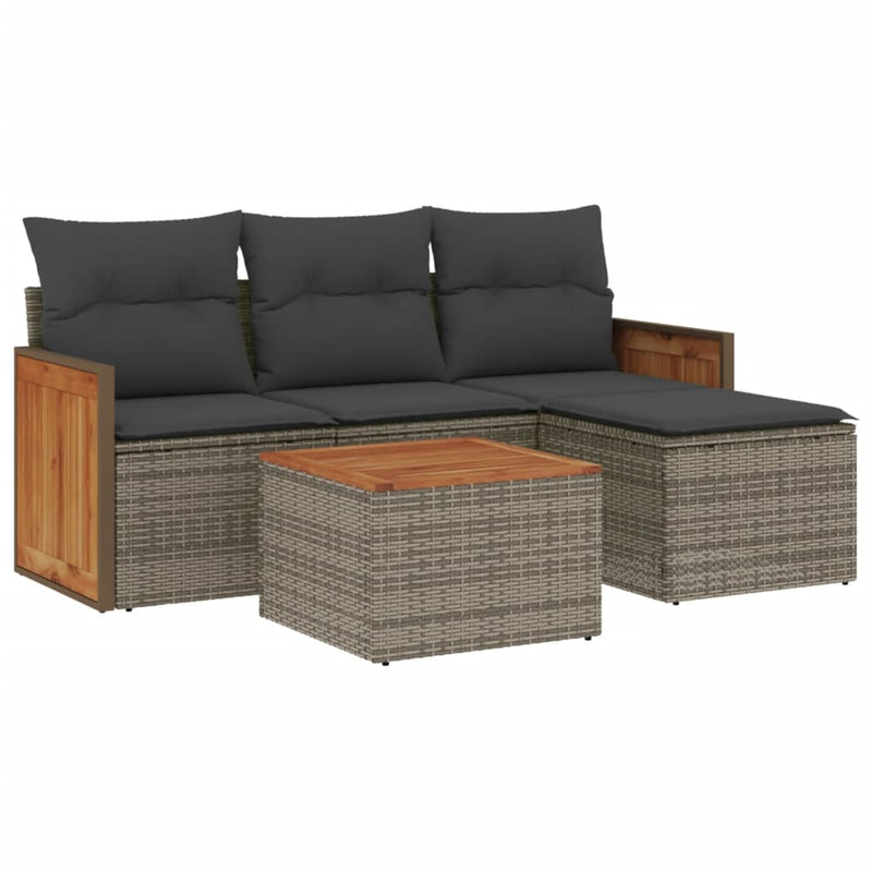 5 Piece Garden Sofa Set with Cushions Grey Poly Rattan