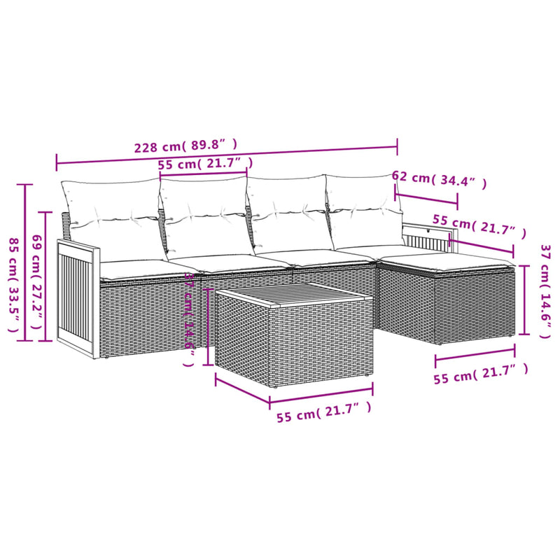 vidaXL 6 Piece Garden Sofa Set with Cushions Grey Poly Rattan