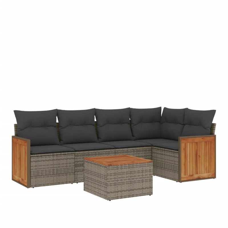 vidaXL 6 Piece Garden Sofa Set with Cushions Grey Poly Rattan