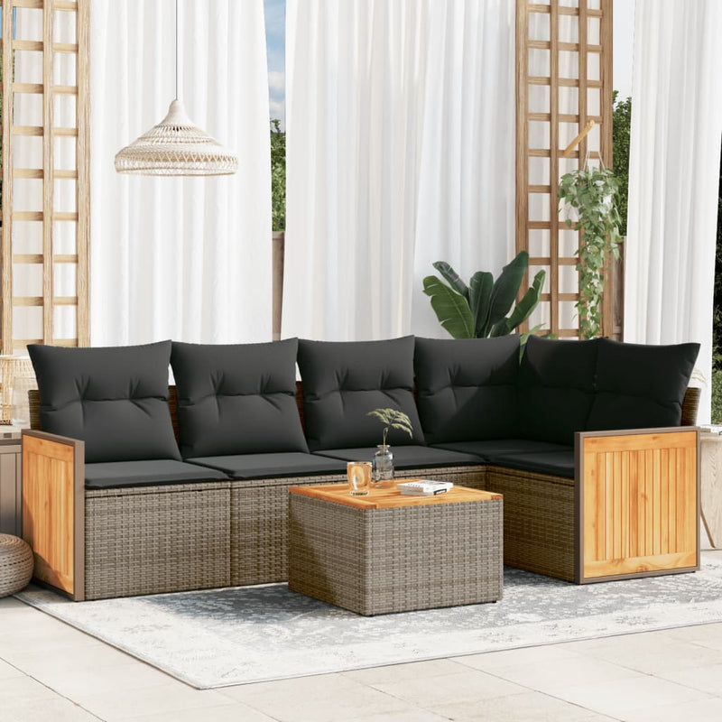 vidaXL 6 Piece Garden Sofa Set with Cushions Grey Poly Rattan