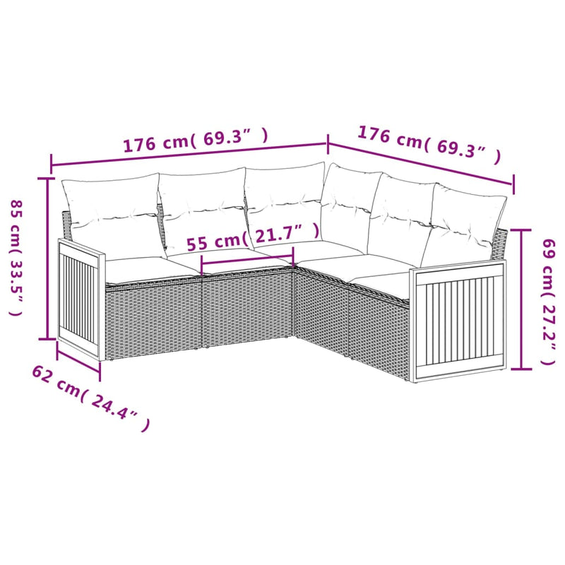 vidaXL 5 Piece Garden Sofa Set with Cushions Grey Poly Rattan