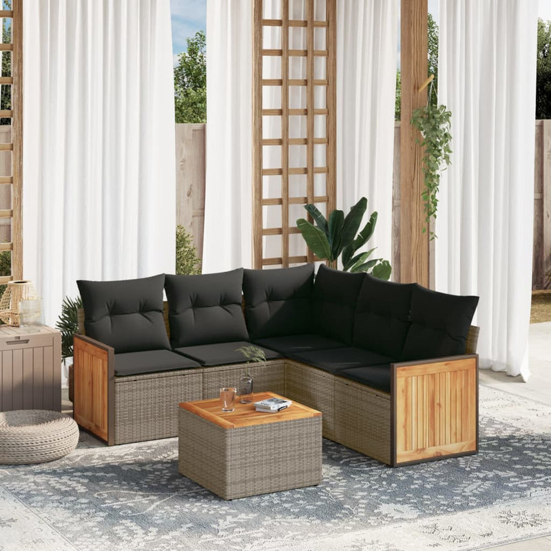 6 Piece Garden Sofa Set with Cushions Grey Poly Rattan