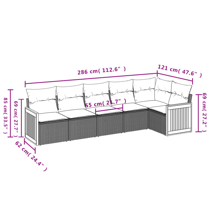 vidaXL 6 Piece Garden Sofa Set with Cushions Grey Poly Rattan