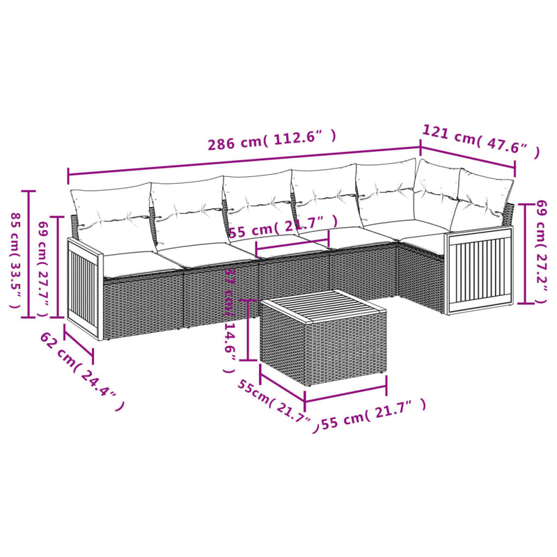 vidaXL 7 Piece Garden Sofa Set with Cushions Grey Poly Rattan