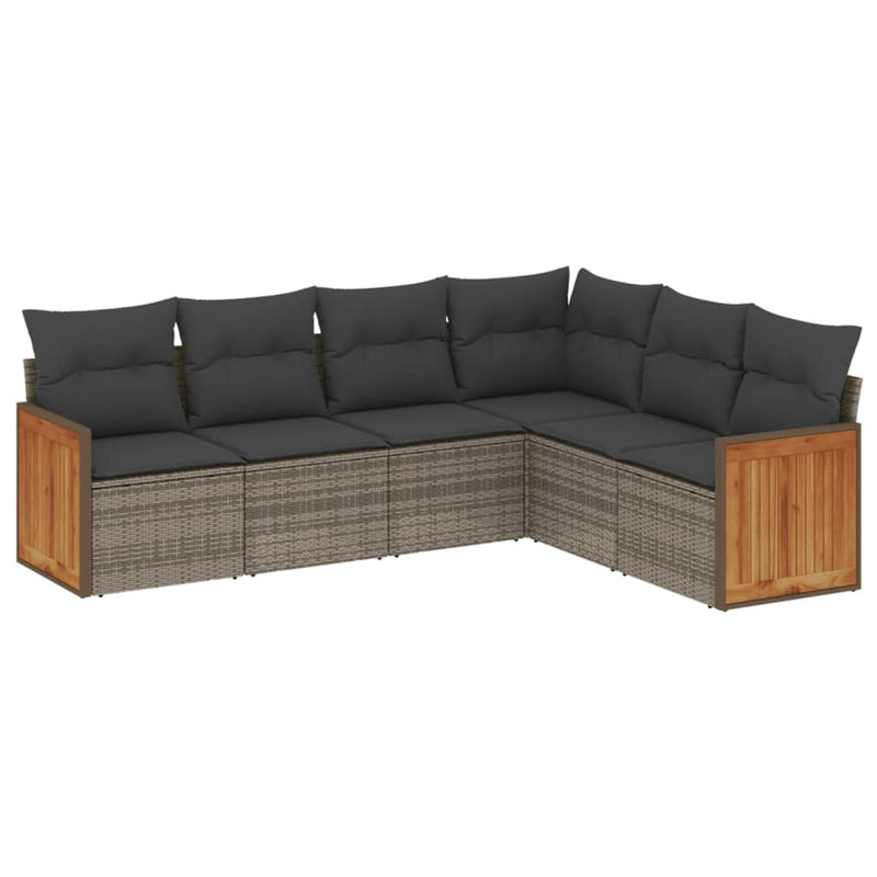 vidaXL 6 Piece Garden Sofa Set with Cushions Grey Poly Rattan