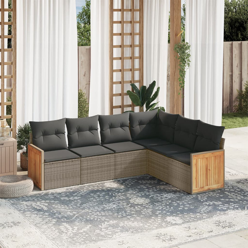 6 Piece Garden Sofa Set with Cushions Grey Poly Rattan