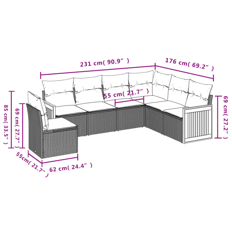 vidaXL 6 Piece Garden Sofa Set with Cushions Grey Poly Rattan