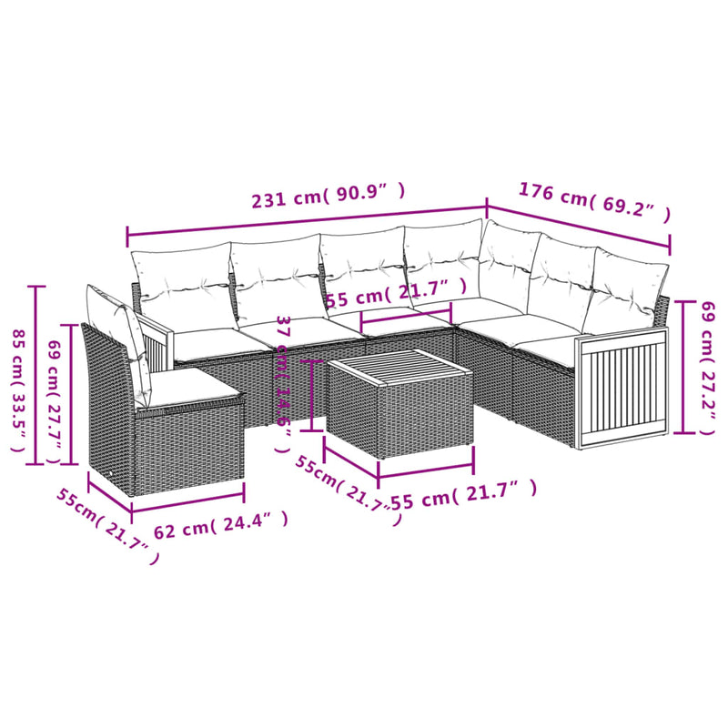 vidaXL 7 Piece Garden Sofa Set with Cushions Grey Poly Rattan