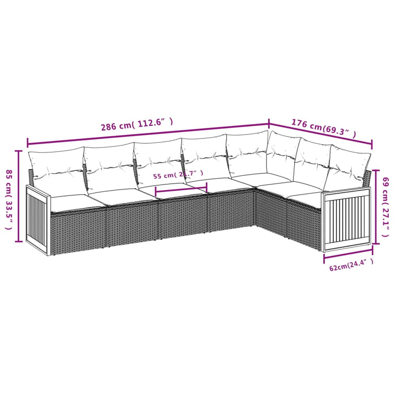 vidaXL 7 Piece Garden Sofa Set with Cushions Grey Poly Rattan