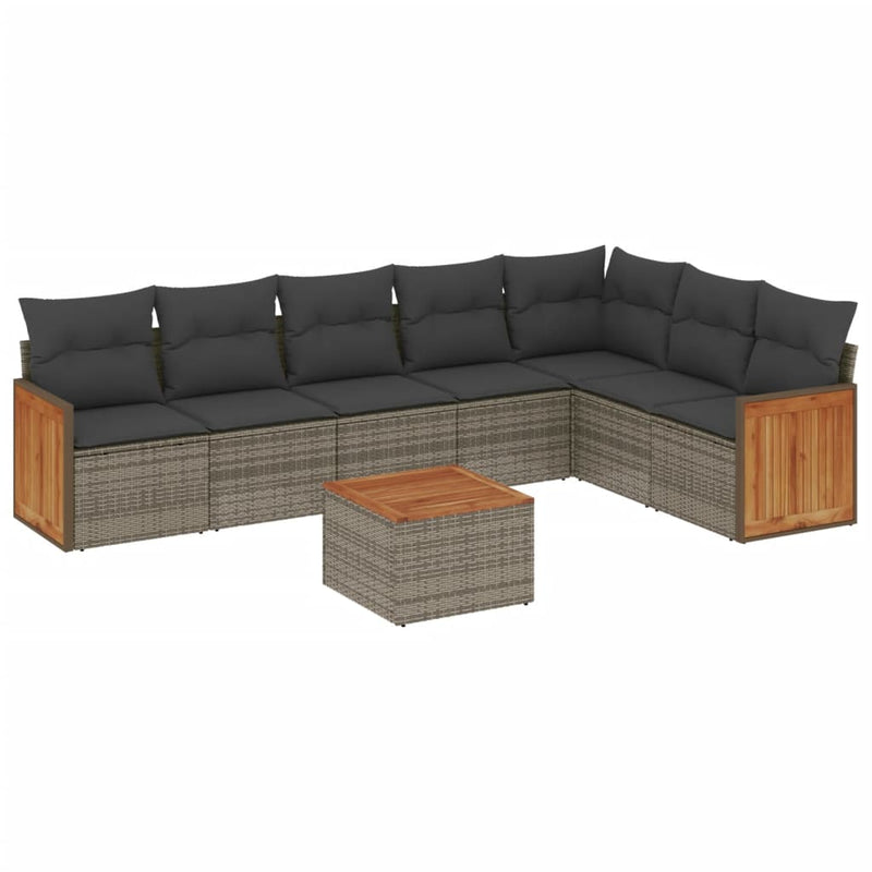 vidaXL 8 Piece Garden Sofa Set with Cushions Grey Poly Rattan