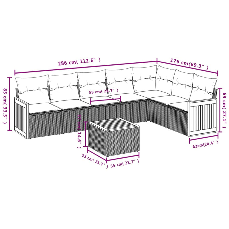 8 Piece Garden Sofa Set with Cushions Grey Poly Rattan