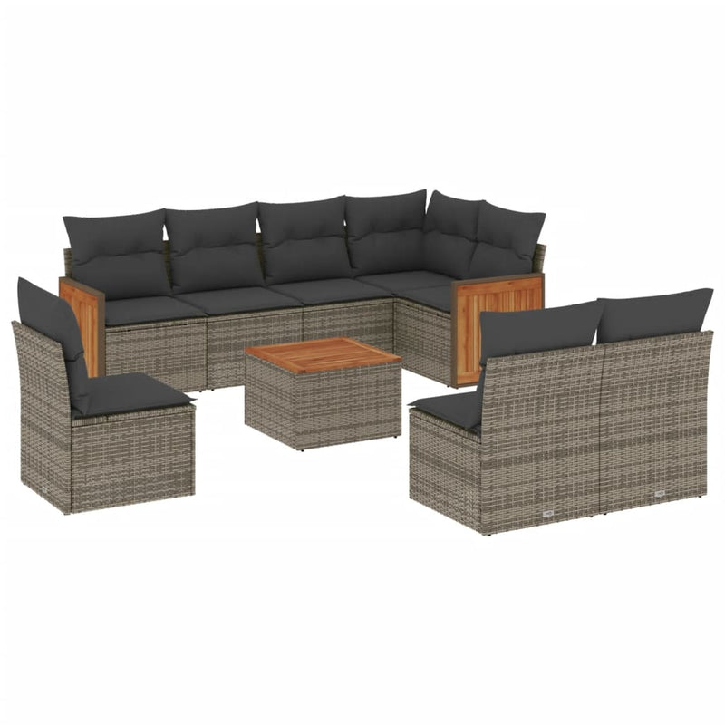 9 Piece Garden Sofa Set with Cushions Grey Poly Rattan