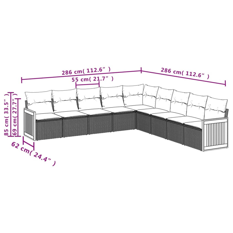 vidaXL 9 Piece Garden Sofa Set with Cushions Grey Poly Rattan