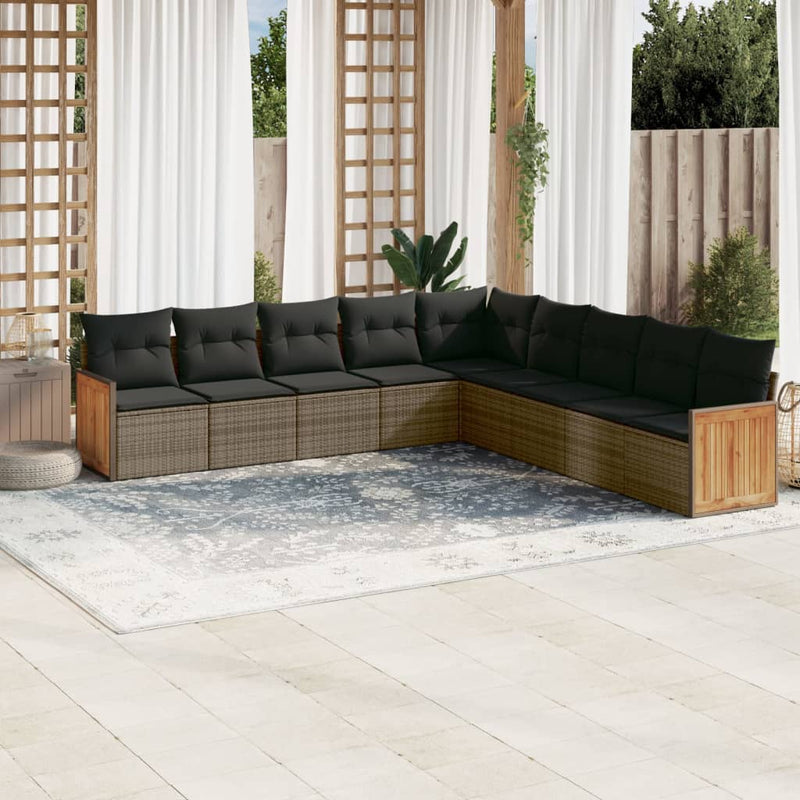 vidaXL 9 Piece Garden Sofa Set with Cushions Grey Poly Rattan