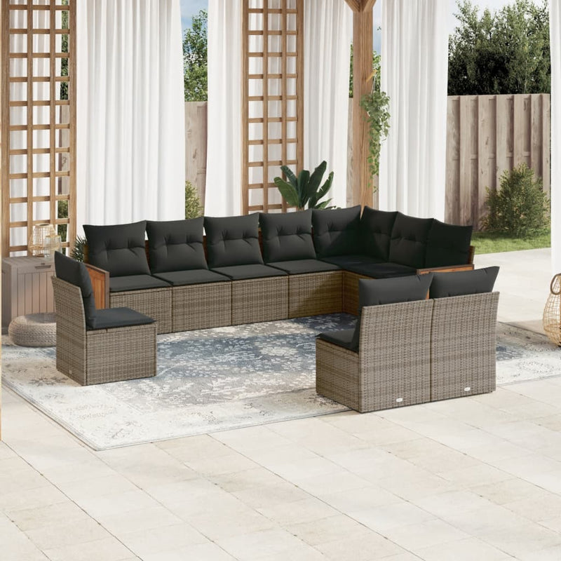 vidaXL 10 Piece Garden Sofa Set with Cushions Grey Poly Rattan
