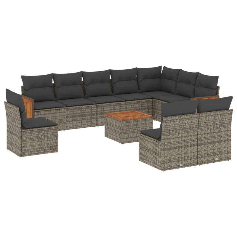 vidaXL 11 Piece Garden Sofa Set with Cushions Grey Poly Rattan