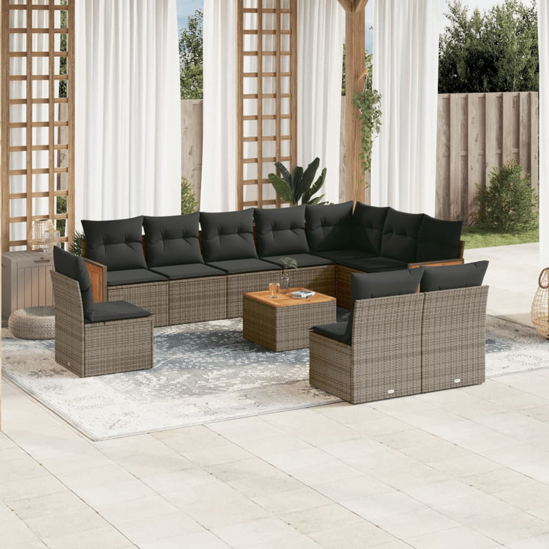 vidaXL 11 Piece Garden Sofa Set with Cushions Grey Poly Rattan