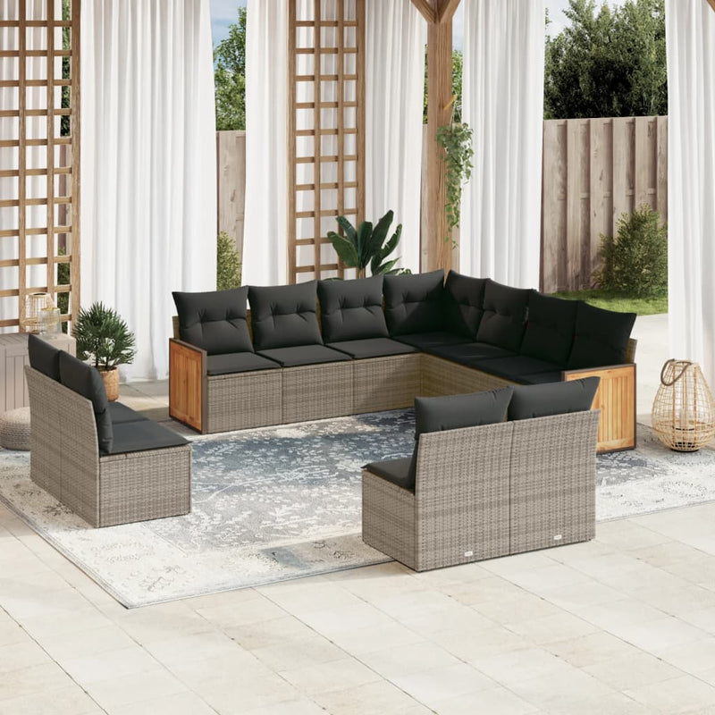 vidaXL 11 Piece Garden Sofa Set with Cushions Grey Poly Rattan