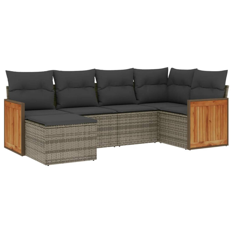 vidaXL 6 Piece Garden Sofa Set with Cushions Grey Poly Rattan