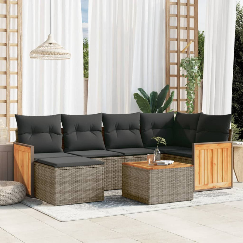 7 Piece Garden Sofa Set with Cushions Grey Poly Rattan