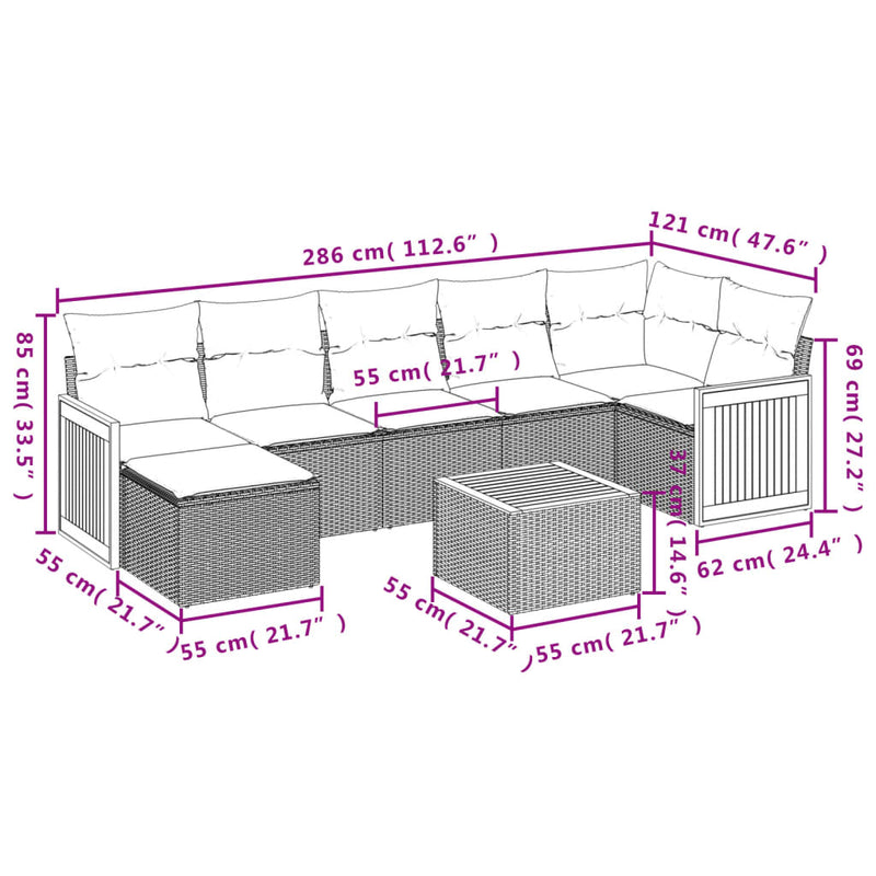 vidaXL 8 Piece Garden Sofa Set with Cushions Grey Poly Rattan
