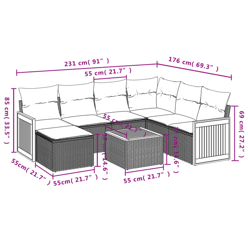 vidaXL 8 Piece Garden Sofa Set with Cushions Grey Poly Rattan