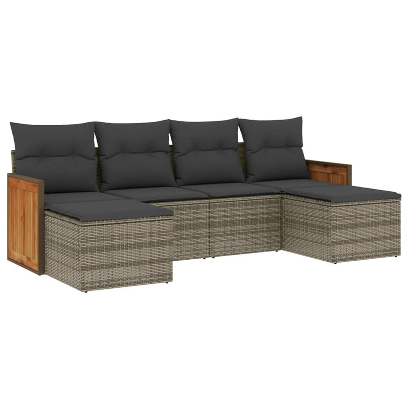 vidaXL 6 Piece Garden Sofa Set with Cushions Grey Poly Rattan