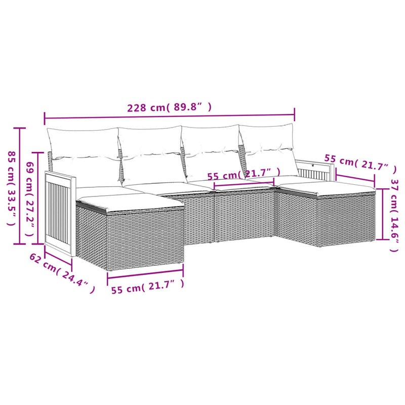 vidaXL 6 Piece Garden Sofa Set with Cushions Grey Poly Rattan