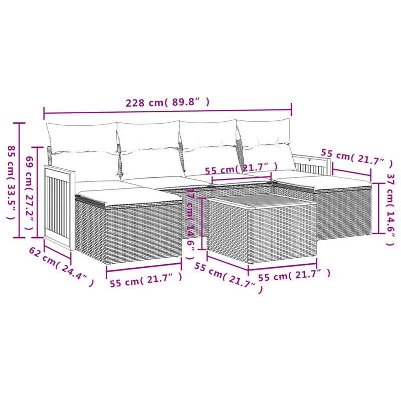 vidaXL 7 Piece Garden Sofa Set with Cushions Grey Poly Rattan