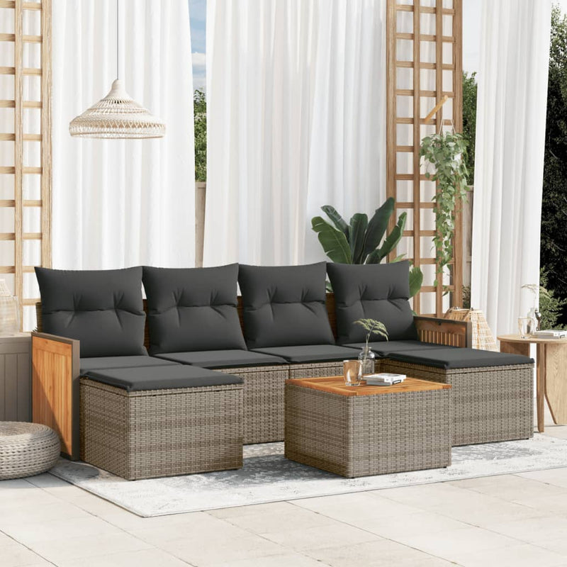 7 Piece Garden Sofa Set with Cushions Grey Poly Rattan