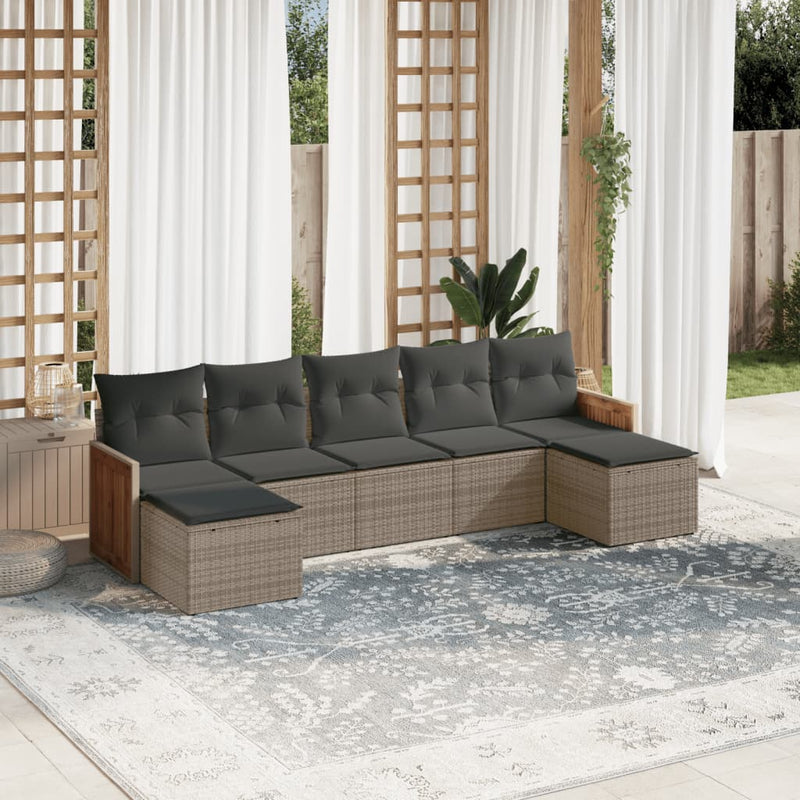 7 Piece Garden Sofa Set with Cushions Grey Poly Rattan