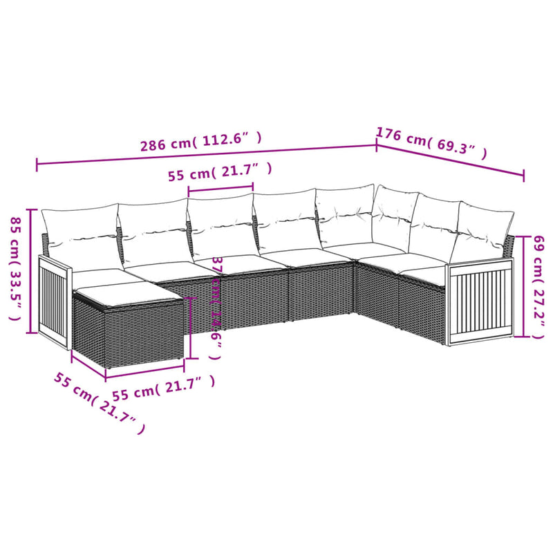 8 Piece Garden Sofa Set with Cushions Grey Poly Rattan