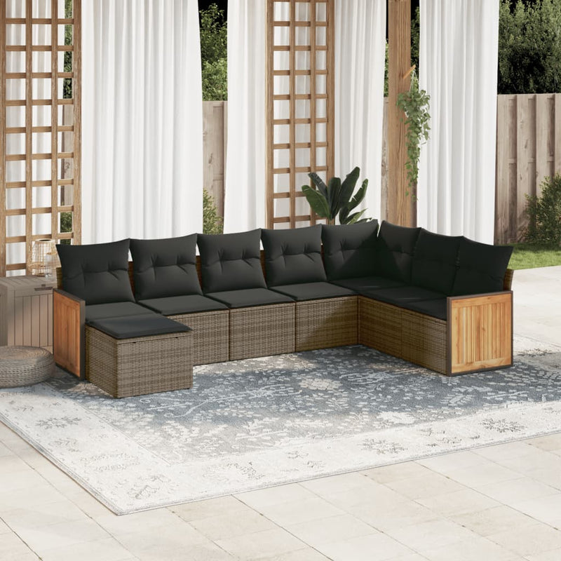 vidaXL 8 Piece Garden Sofa Set with Cushions Grey Poly Rattan