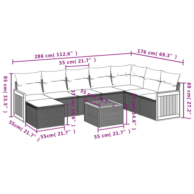 9 Piece Garden Sofa Set with Cushions Grey Poly Rattan