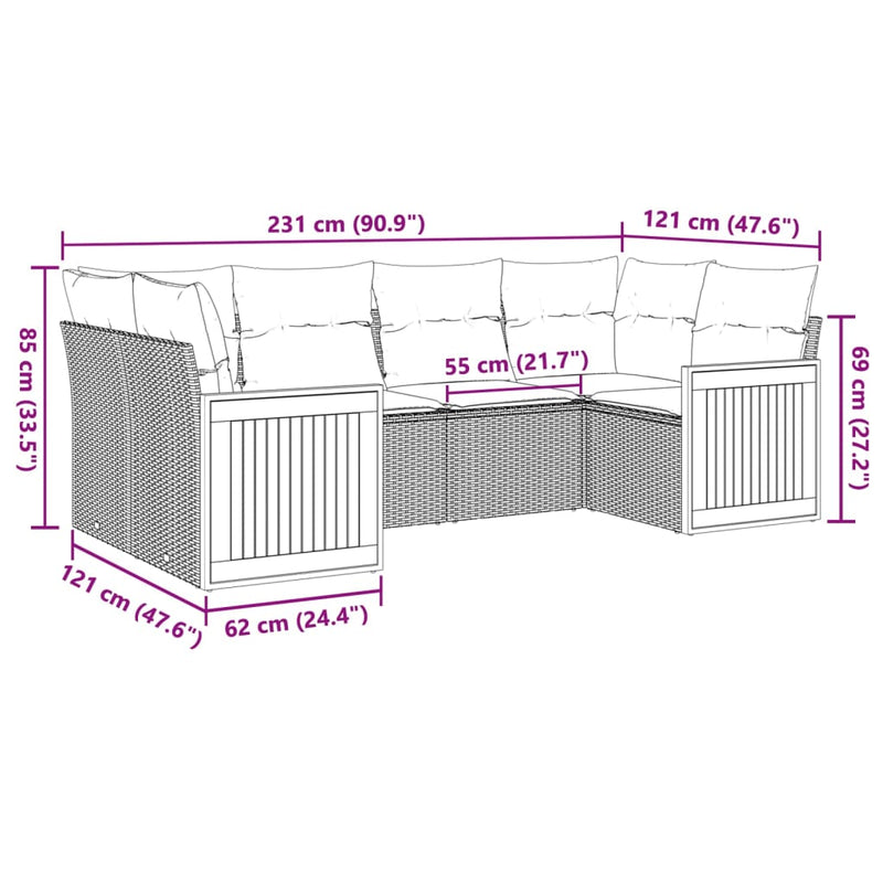vidaXL 6 Piece Garden Sofa Set with Cushions Grey Poly Rattan