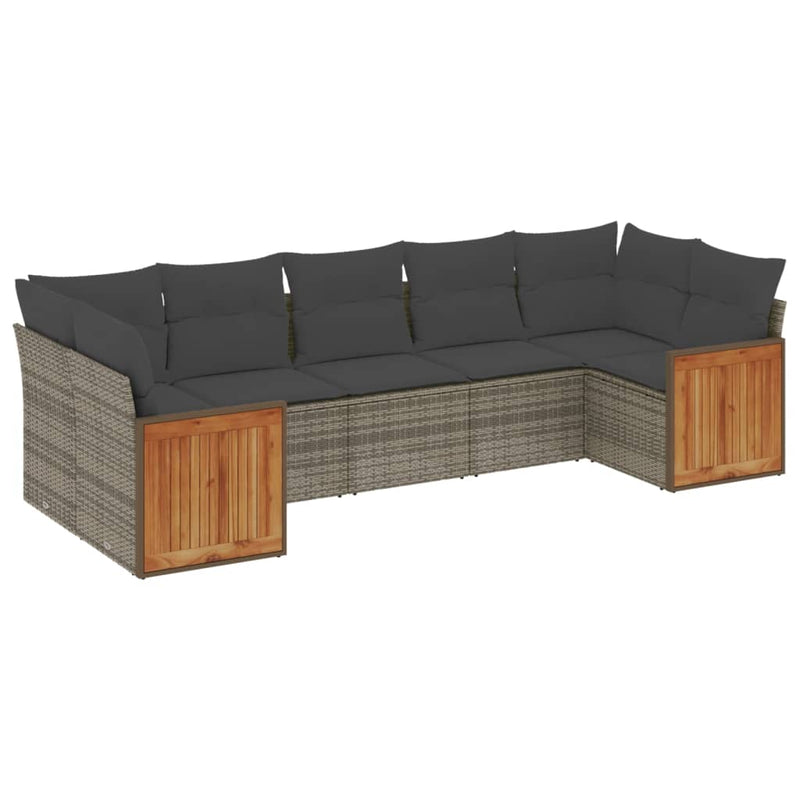 vidaXL 7 Piece Garden Sofa Set with Cushions Grey Poly Rattan
