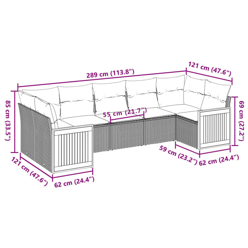 vidaXL 7 Piece Garden Sofa Set with Cushions Grey Poly Rattan