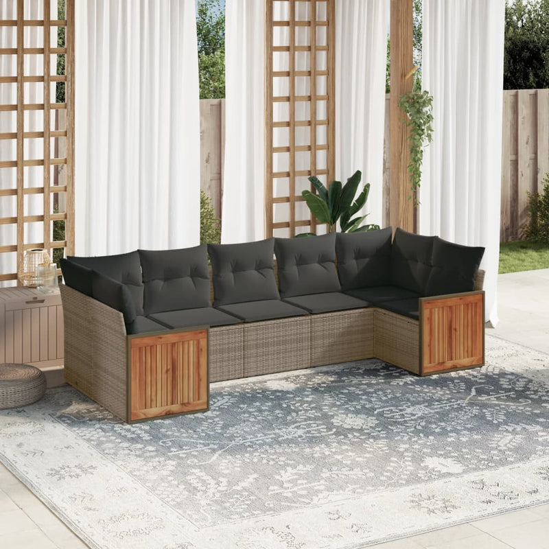 vidaXL 7 Piece Garden Sofa Set with Cushions Grey Poly Rattan