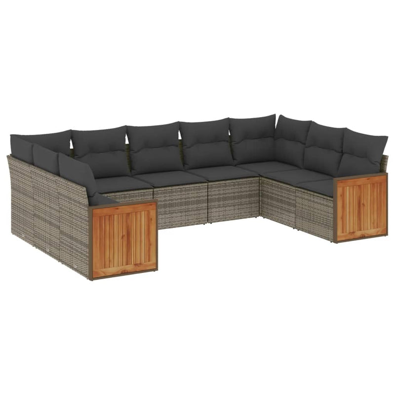 vidaXL 9 Piece Garden Sofa Set with Cushions Grey Poly Rattan