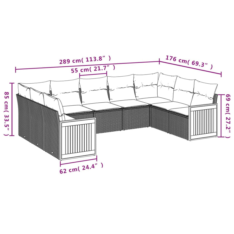 9 Piece Garden Sofa Set with Cushions Grey Poly Rattan